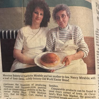 Newspaper clipping of Charlotte and Nancy Mirabile with their Old World Easter bread